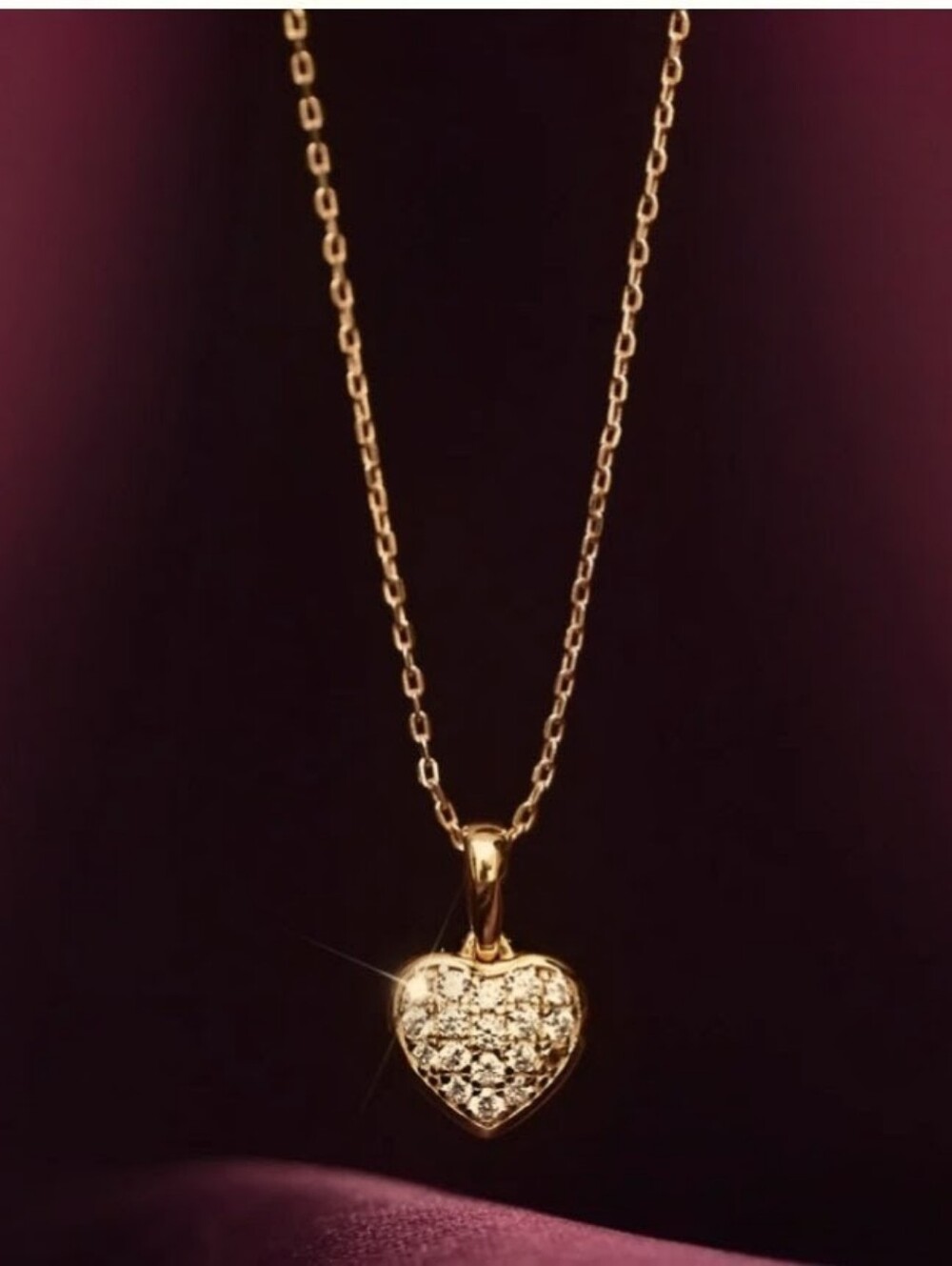 Gold Heart Pendant Necklace with Cubic Heart - Women Jewelry
